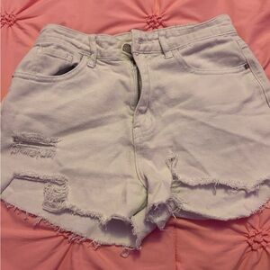 SHEIN White Distressed Jean Shorts
